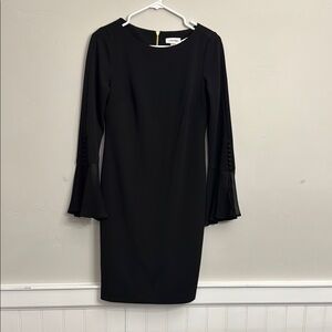 Calvin Klein Black Sheath Dress with Bell Sleeves